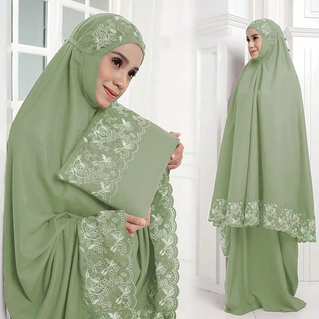 mukena dewasa syahbani tas khadijah katun bordir jumbo adem floraleena mukena khadijah renda twotone syahbani