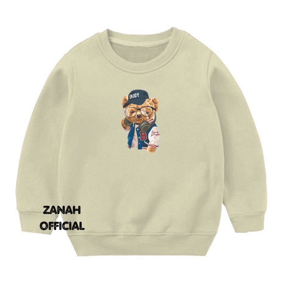 Sweater Crewneck Balita dan Anak Anak 1-5thn Motif Enjoy Bear Bahan Pleece Terbaru