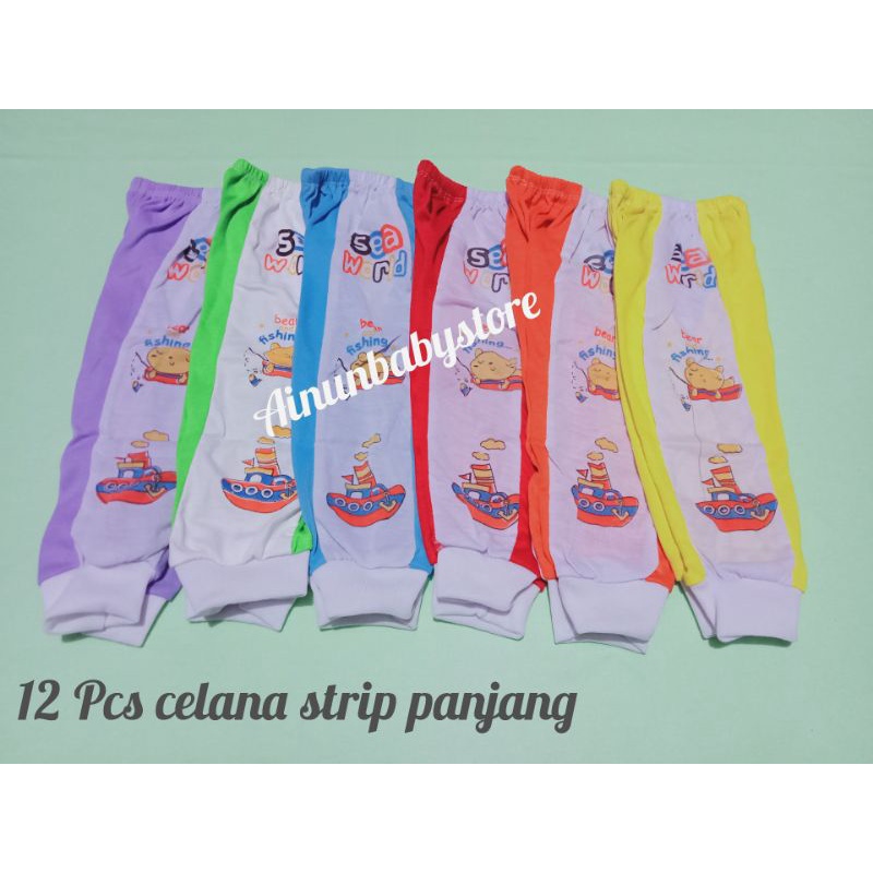 12 Pcs Celana Bayi Panjang Celana strip Warna Campur Usia 0-12Bulan