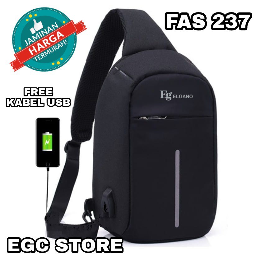 [ ELGANO ] -Tas Selempang Anti Maling With USB Charger Slempang &amp; Sling Bag PREMIUM QUALITY -FAS 237