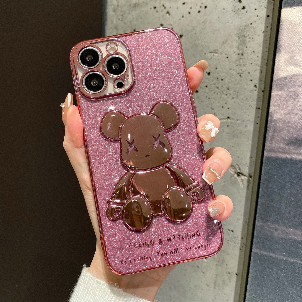 Casing Soft Case iphone 11 12 13 Pro MAX 6s XR XS MAX 6p 7 + 8Plus SE 2 XX Motif Beruang 6D