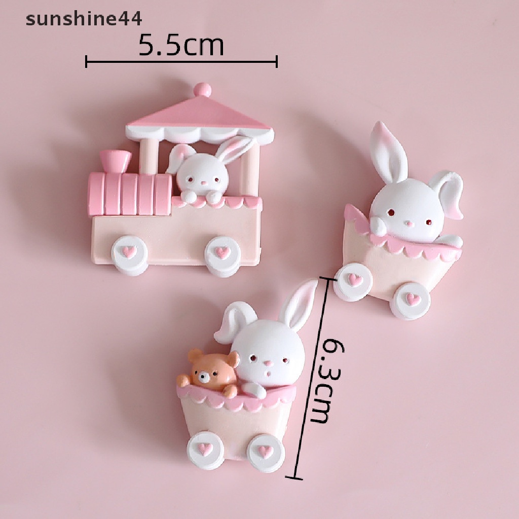 Sunshine 3Pcs Ornamen Kereta Kartun Kelinci Bahan Resin Untuk Dekorasi Kue Paskah