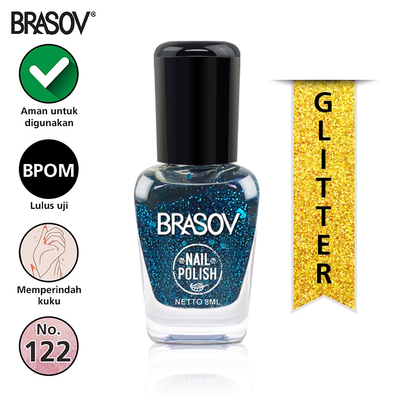 [Bisa Pilih] BRASOV Nail Polis Glitter 8 ML Kutek BPOM