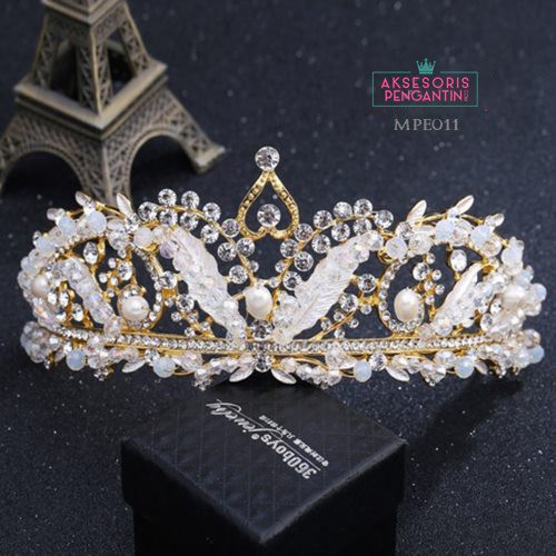 [BISA COD] AKSESORIS PENGANTIN CROWN MAHKOTA WEDDING HEADPIECE EMAS MPE011