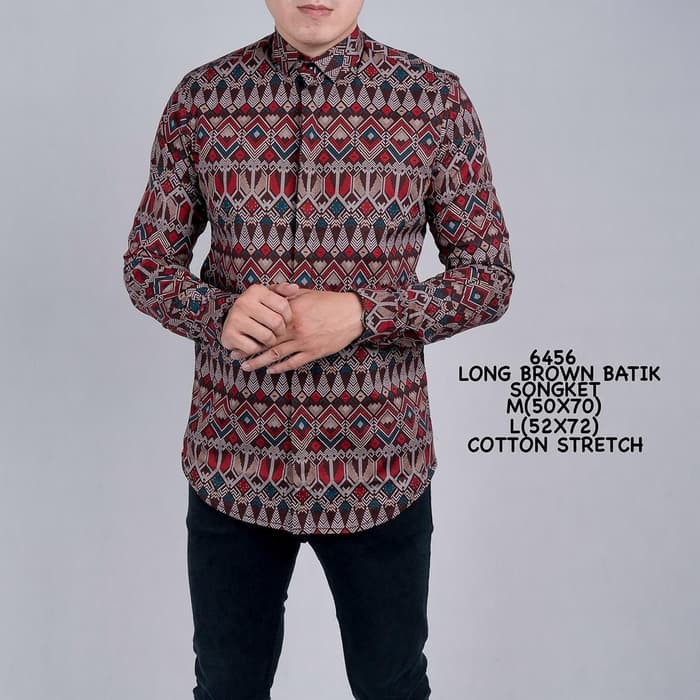 Kemeja Batik Songket Pria Casual Slimfit, Baju Kerja Distro Surfing