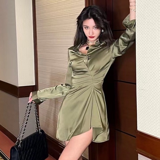 【Moon Blush】Summer Casual  Long Sleeve Shirt Dress  7099