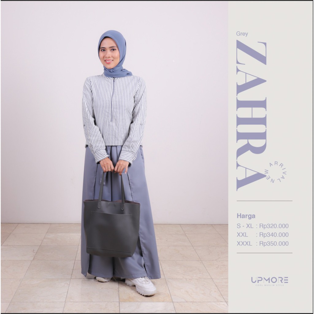Set Tunik Kulot by UPMORE ZAHRA Stripper Grey XL | Setelan Kemeja dan Kulot Terbaru | Setelan Tunik 