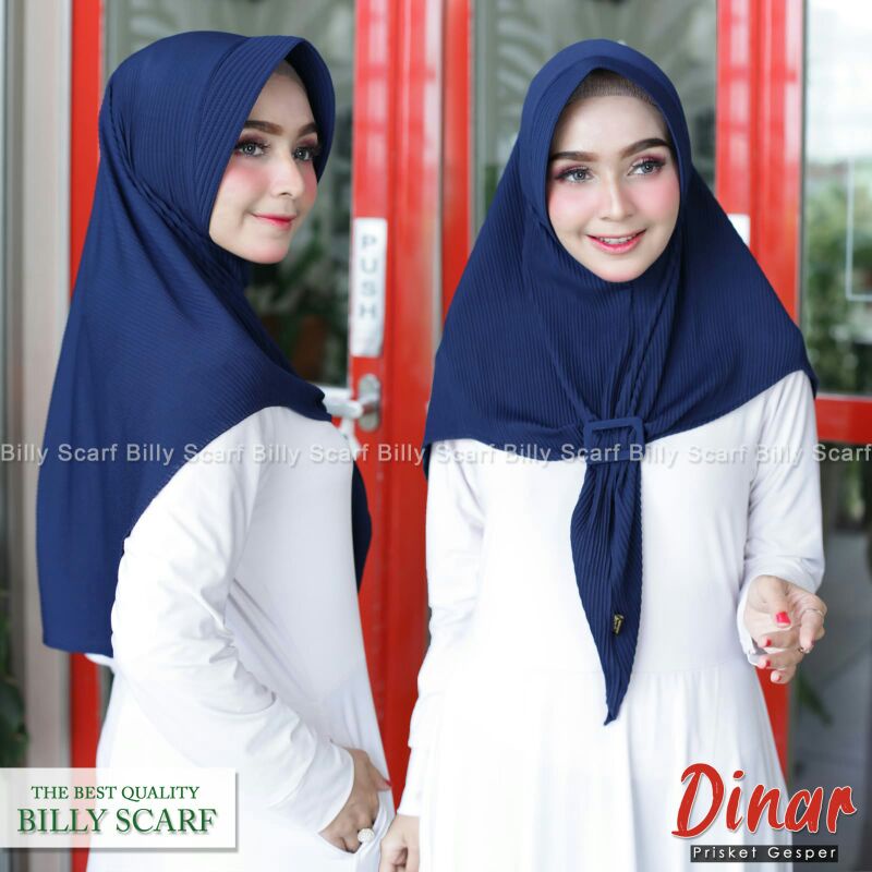 Jilbab Bergo Pad Simpel Plisket Gesper Dinar Ori Billy Scraf-Navy