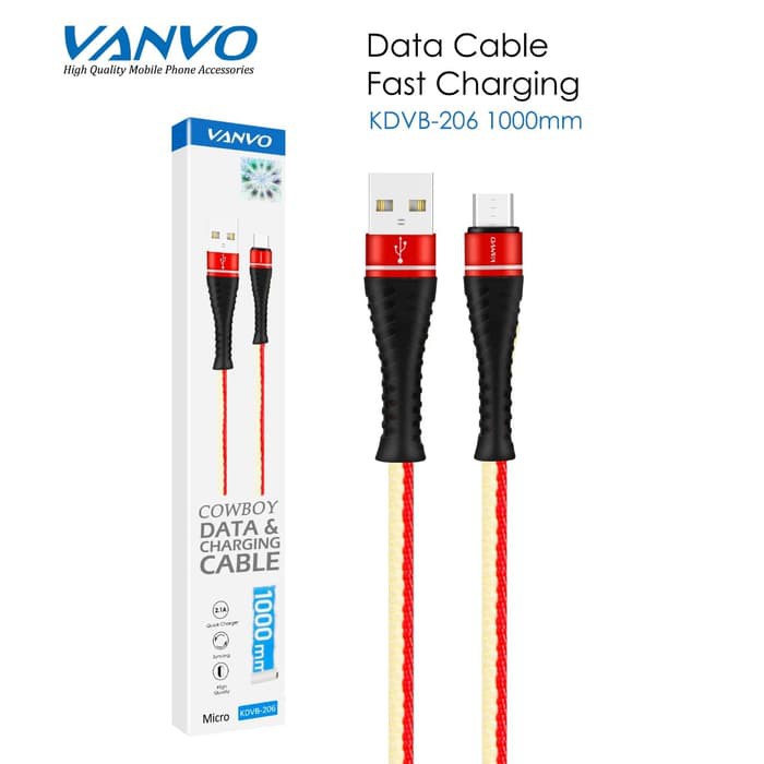 Kabel Data Vanvo 2A Micro Usb Fast Charging Bahan Nylon KDVB-206