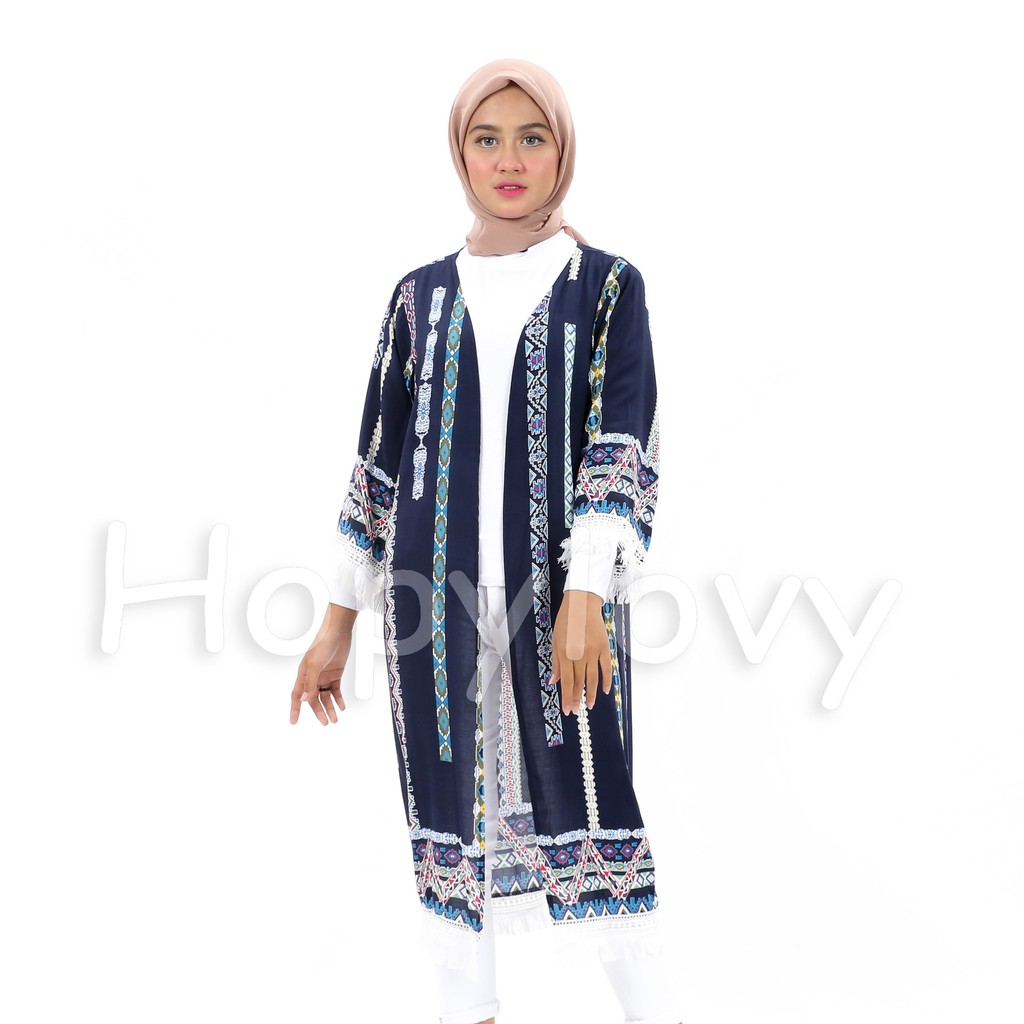 HOPYLOVY - Long Outer / Cardigan Panjang Wanita Etnic Motif Etnika