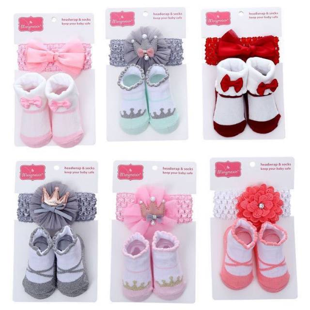 SET Kaos Kaki Pita + Bandana Bunga Baby (0-12) 35k