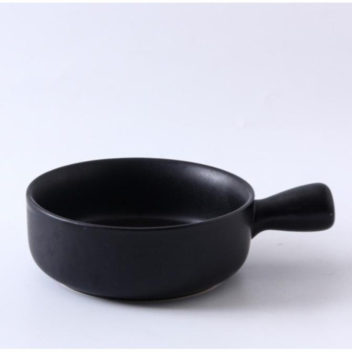 Mangkok Keramik Bowl Nordic Style With Handle - Hitam