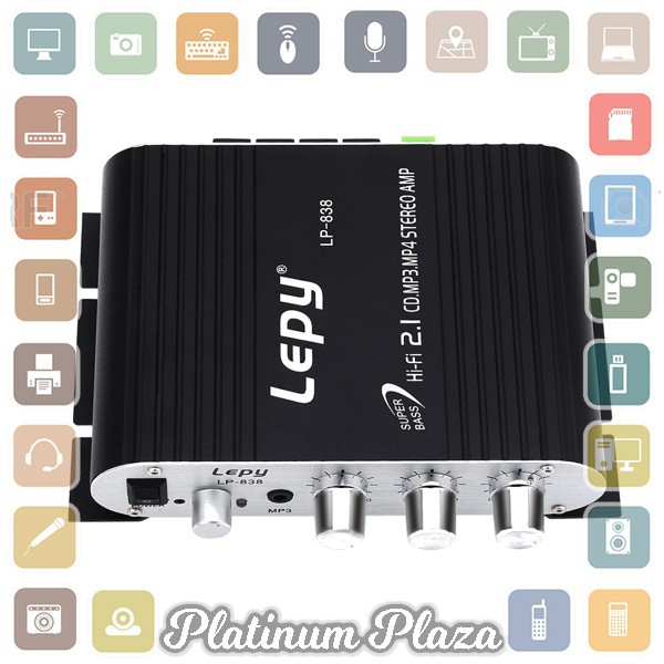 Lepy HiFi Stereo Amplifier Treble Bass Booster - LP-838 - Black`SXWMA3-