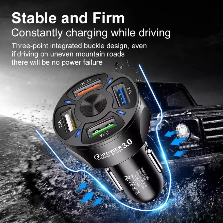 THUNDERBOLT CAR CHARGER - 4 PORT USB CHARGER MOBIL FAST CHARGING