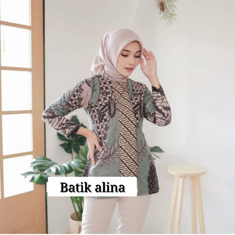 Batik Alina Nirmala Blouse Batik Baju Batik Wanita Modern S M L XL XXL Atasan Batik Modern Batik Kerja Wanita