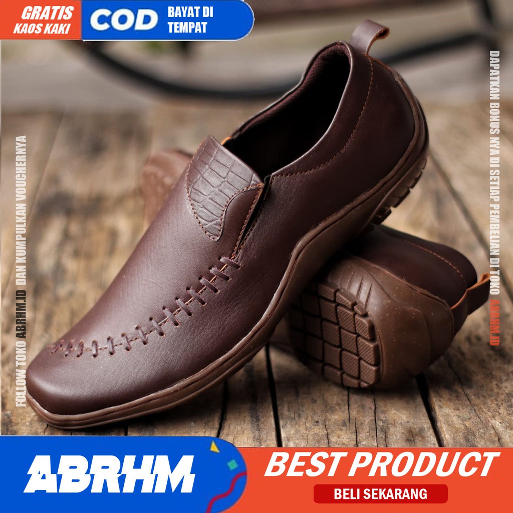 ABRHM x DEJA Sepatu Formal Kulit Asli Casual Slip On Kasual Pria Kerja Kantor Kondangan Slop Anti Slip Original