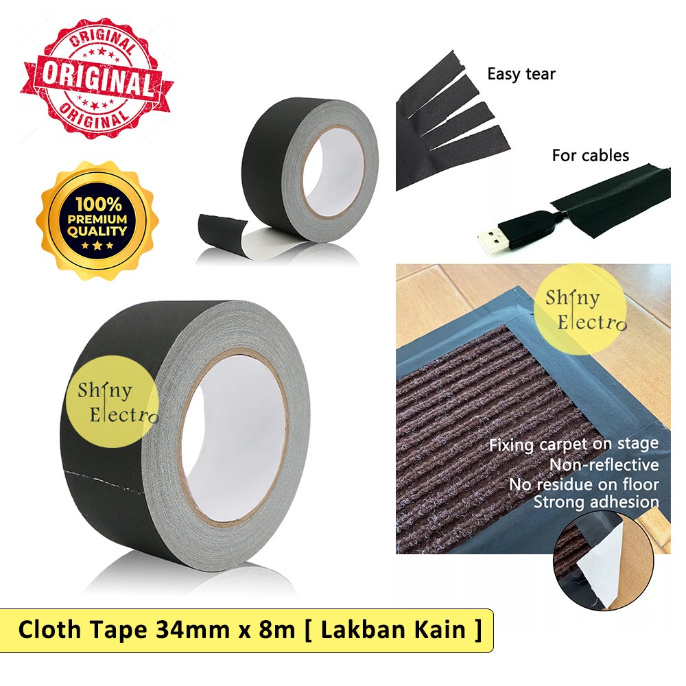 

Cloth Tape 34 mm x 8 mtr meter - Lakban Kain Hitam Packing Kardus Murah [ Original Premium Quality ] Harga Ekonomis Terlaris