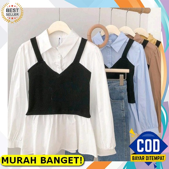 Wilnia Top Atasan Wanita Baju Kemeja Wanita Ootd Kasual Wanita Blouse Kombinasi Warna Outfit Modis W