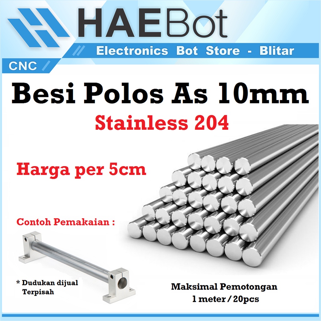 [HAEBOT] Besi Polos Linear Shaft As 10mm Stainless Steel CNC 3D Printer Smooth Rod Harga 5cm SS 204 Mekanik Part Slider Batang