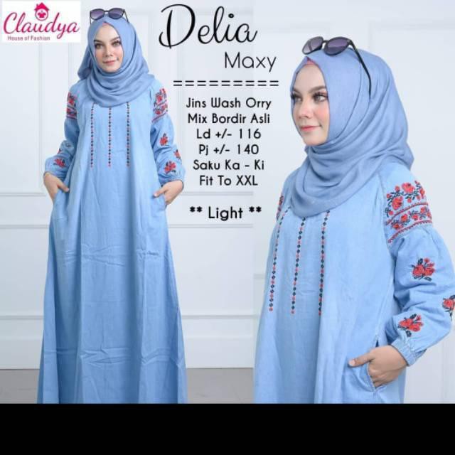 Delia Maxy Jeans Bordir Long Dress Jumbo