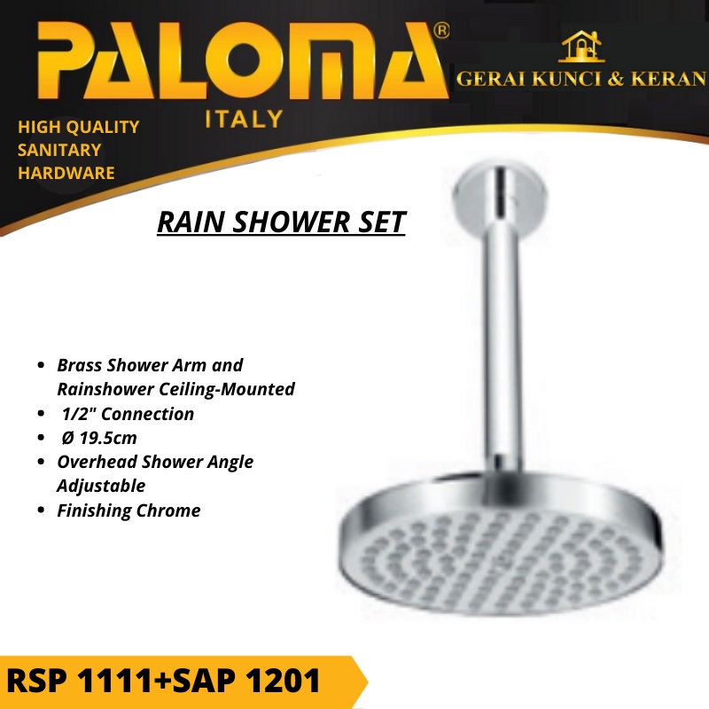 PALOMA RAINSHOWER SET RSP 1111 SAP1201 BRASS CHROME KEPALA SHOWER