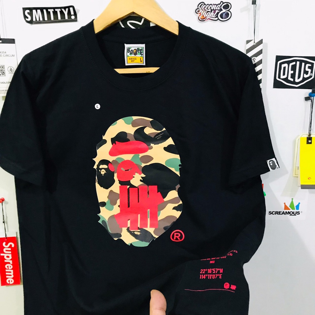 T SHIRT Hitam BAPE X UNDEFEATED  Winter Big Size ORIGINAL COTTON REAKTIF 24s (USA) BAP02PE2