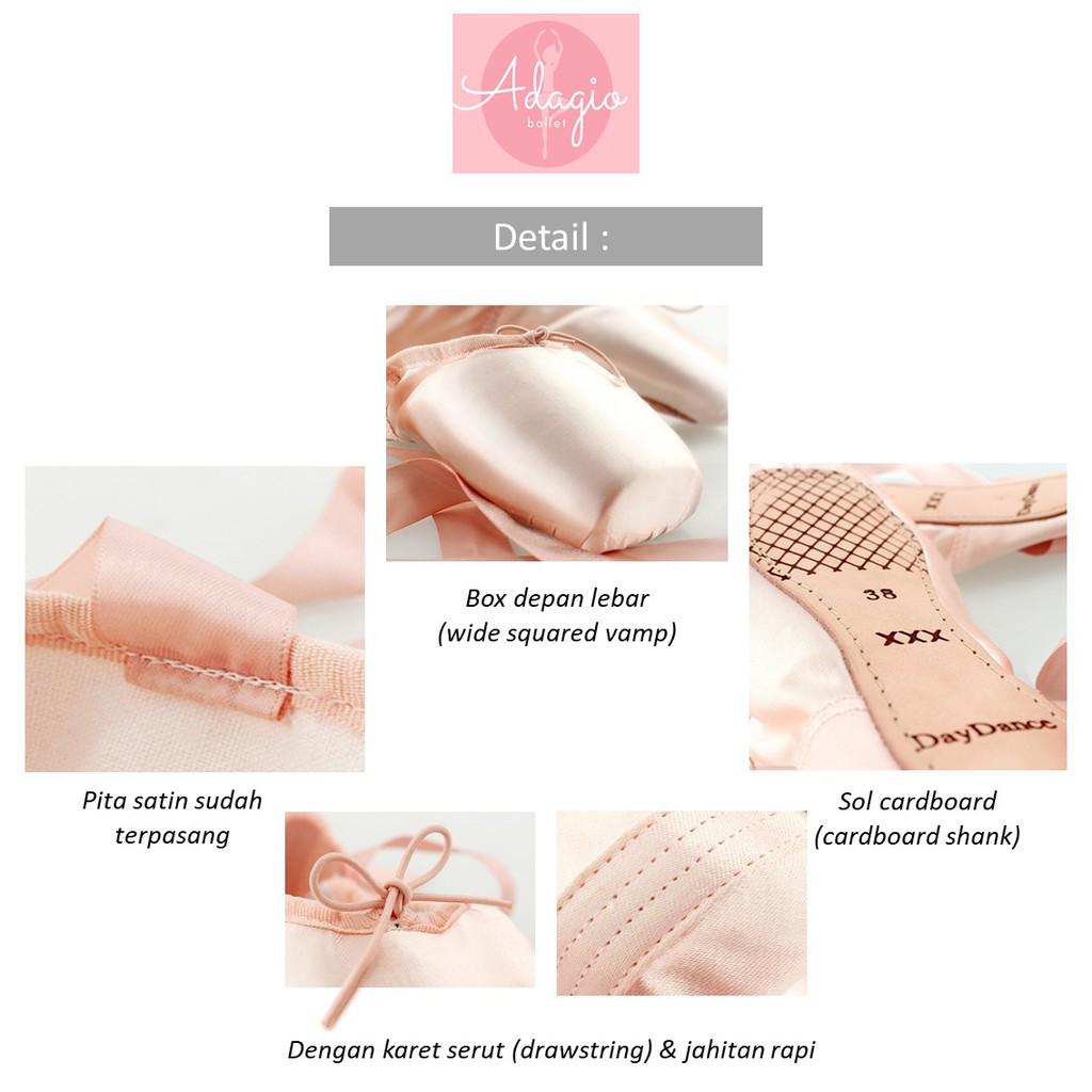 [READY STOCK] FREE BOX &amp; POUCH - POINTE SHOES ORIGINAL DAYDANCE SEPATU BALET BALLET POINT SHOE BALERINA PROFESIONAL SHANK TOE SATIN WIDE BOX TAPERED