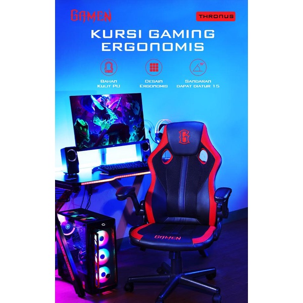 Jual Gamen Thronus Gaming Chair Kursi Gaming Kursi Game Kulit Full Back Support Shopee Indonesia