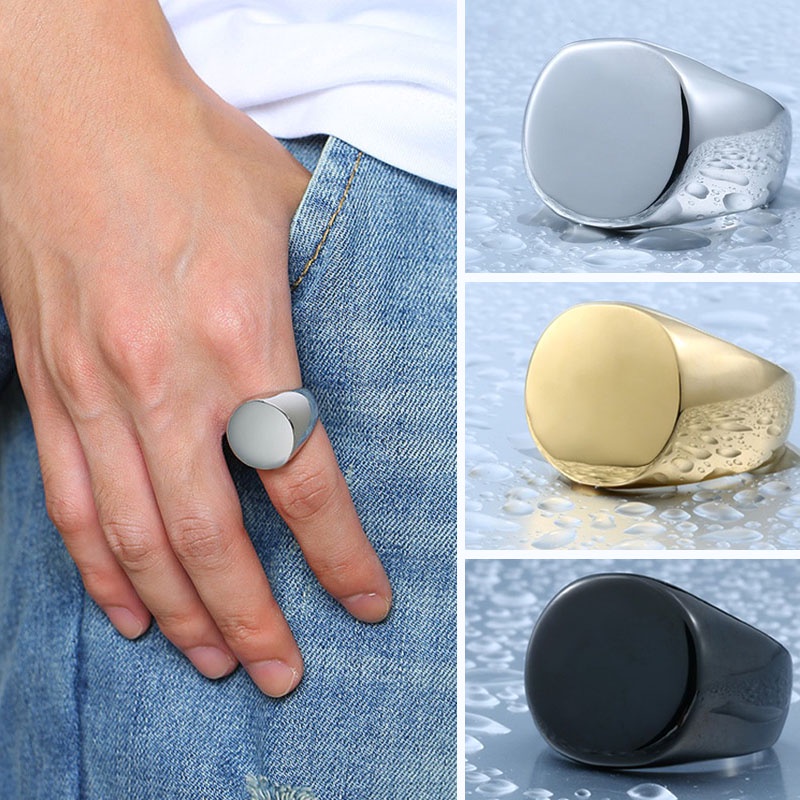Perak Emas Hitam Cincin Jari Bulat Stainless Steel Dipoles Gaya Sederhana Fashion Pria Punk Rings