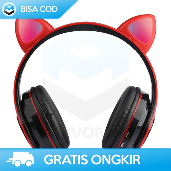 HEADPHONE LUCU HEADSET BLUETOOTH TELINGA KUCING 400MAH 10 METER PINK