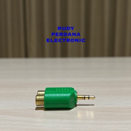 SAMBUNGAN T 2 SOKET RCA TO 1 JACK MINI 3.5MM STEREO GOLD PLATED