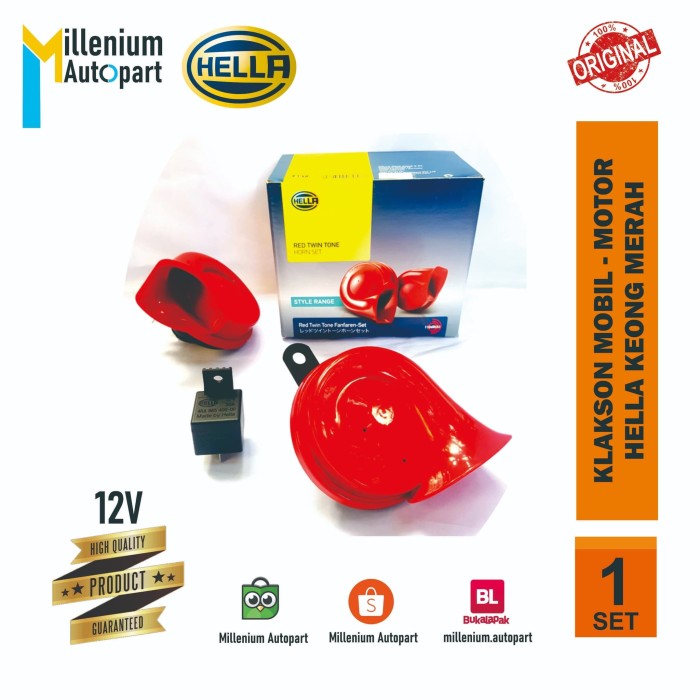 KLAKSON MOBIL MOTOR HELLA KEONG 12V MERAH ORIGINAL KUALITAS TERJAMIN