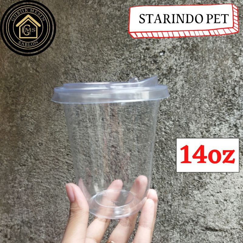 Starindo PET 14oz oval + Tutup Strawless