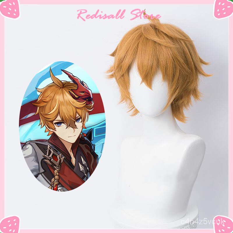Genshin Impact Cosplay Tartaglia Wig Childe Short Ajax Golden Hair Heat Resisatnt Synthetic Christma