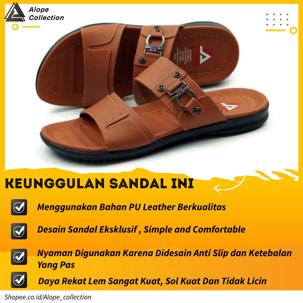 Sandal Slop Kulit Kekinian Casual Sendal Pria Cowok Dewasa Original Premium Brand Lokal Terbaru Kuat-1