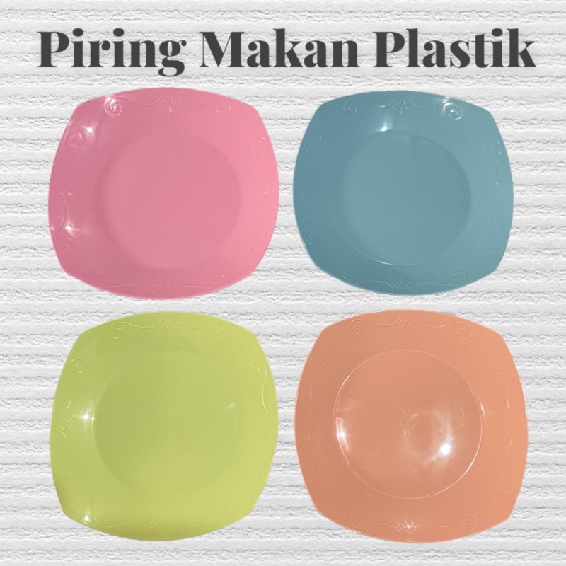 Piring Ceper Plastik / Piring Makan Plastik Segi Kotak Warna Soft 24 Cm / Piring Murah