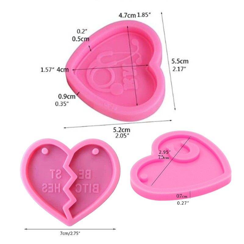 Glitter Love Heart Keychain Epoxy Resin Mold Jewelry Pendants Silicone Mould DIY Crafts Decorations Ornaments Casting Tools