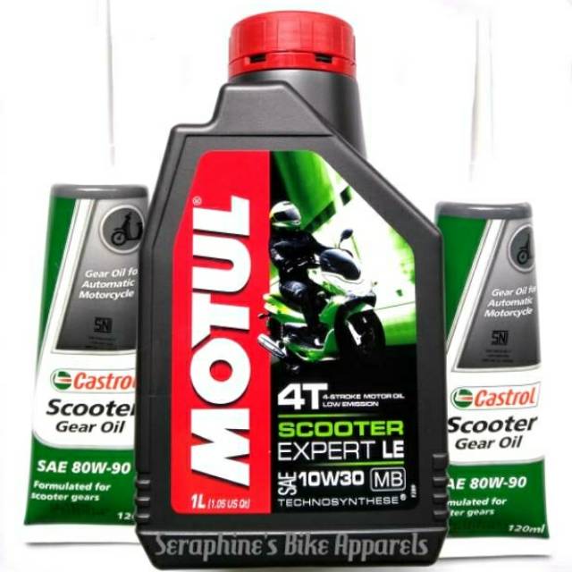 PAKET OLI MOTUL SCOOTER EXPERT LE 10W30 1L + OLI CASTROL GEAR|NMAX XMAX TMAX AEROX PCX VARIO BURGMAN