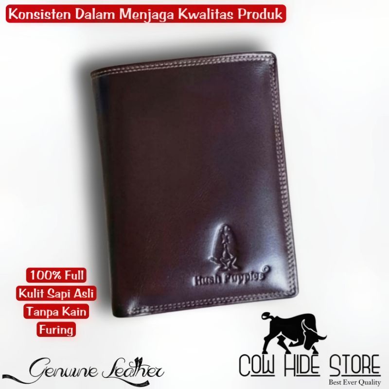 Dompet Pria Kulit Asli Bifold Up Emboss Hush Puppies - 15 Slot-Dark Brown