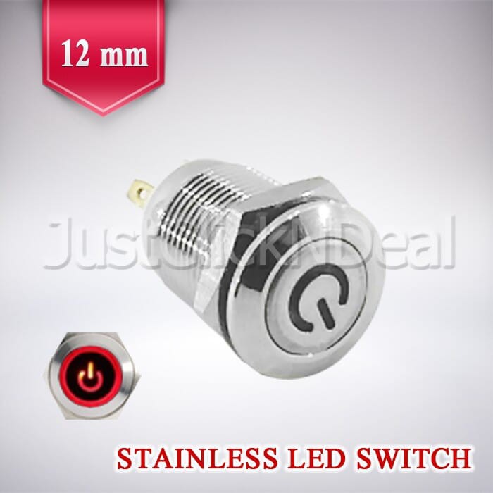 Saklar Switch Push On DC LED Merah 12 mm Power Logo DIY Box Mod