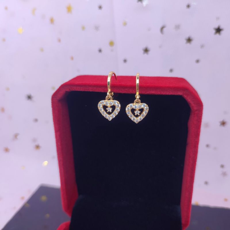 Anting bulat capit wanita xuping love lapis emas anti karat COD