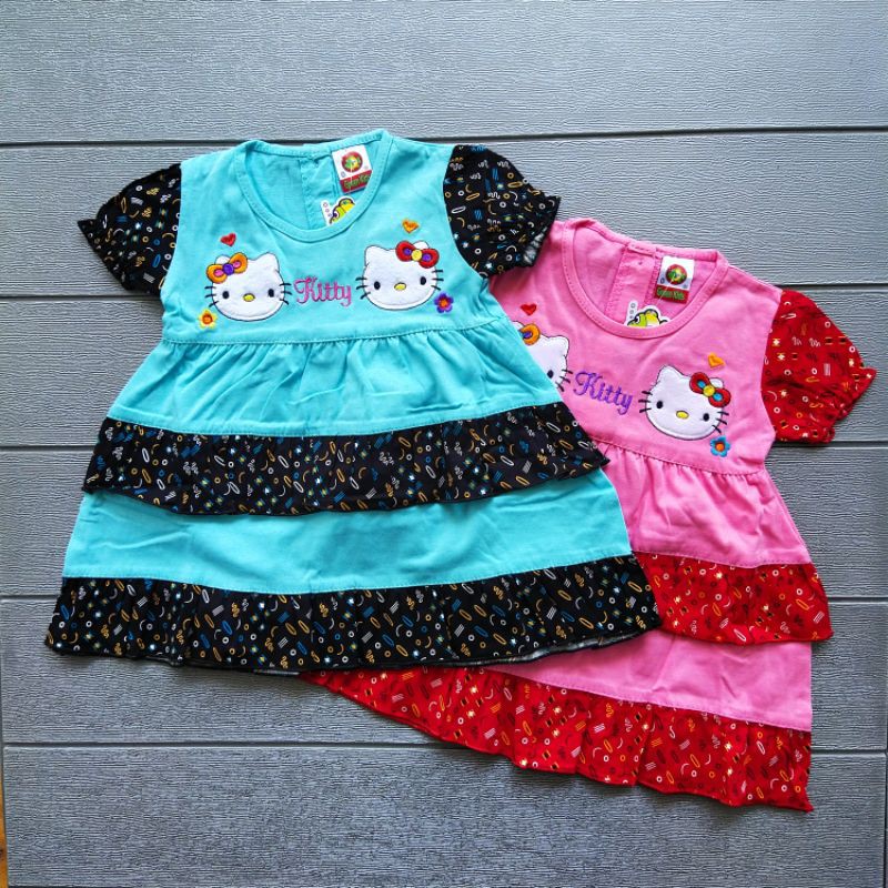 COD Dress Green kids Kitty usia 3-12 bulan baju anak perempuan / girl / cewek / kado murah lucu