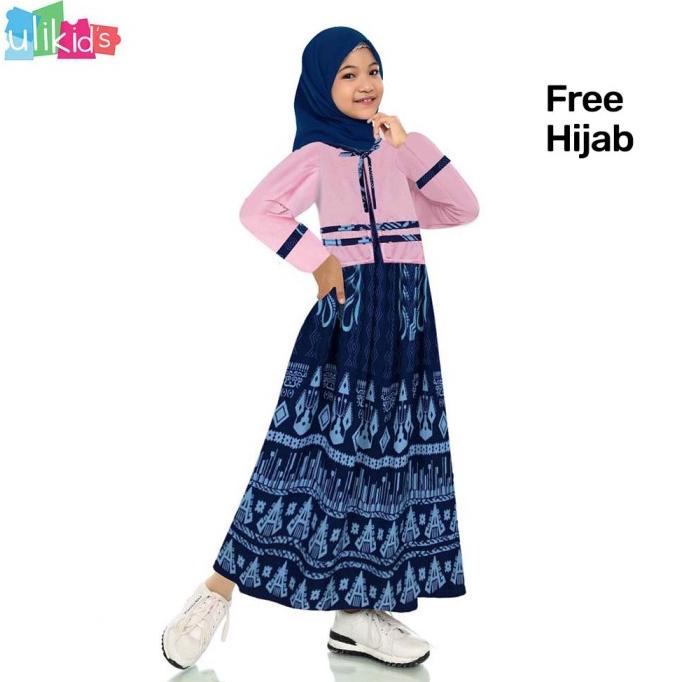 Ulikids Gamis Anak Motif Batik Kombinasi Satin Velvet Dan Katun Jepang Termurah