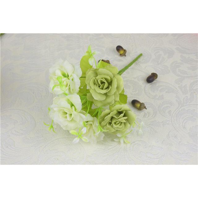 COD BUNGA MAWAR BUNGA TANGKAI PLASTIK BUNGA ARTIFISIAL BUNGA PAJANGAN BUNGA HIASAN BT9017-PUTIH HIJAU