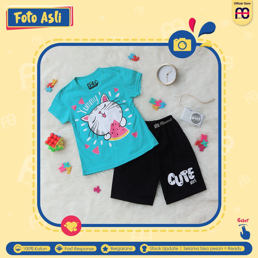Setelan Anak Perempuan Mastof D Series 1 - 11 Tahun Baju Anak Edisi Favorit 2-Yummy Cat Tosca