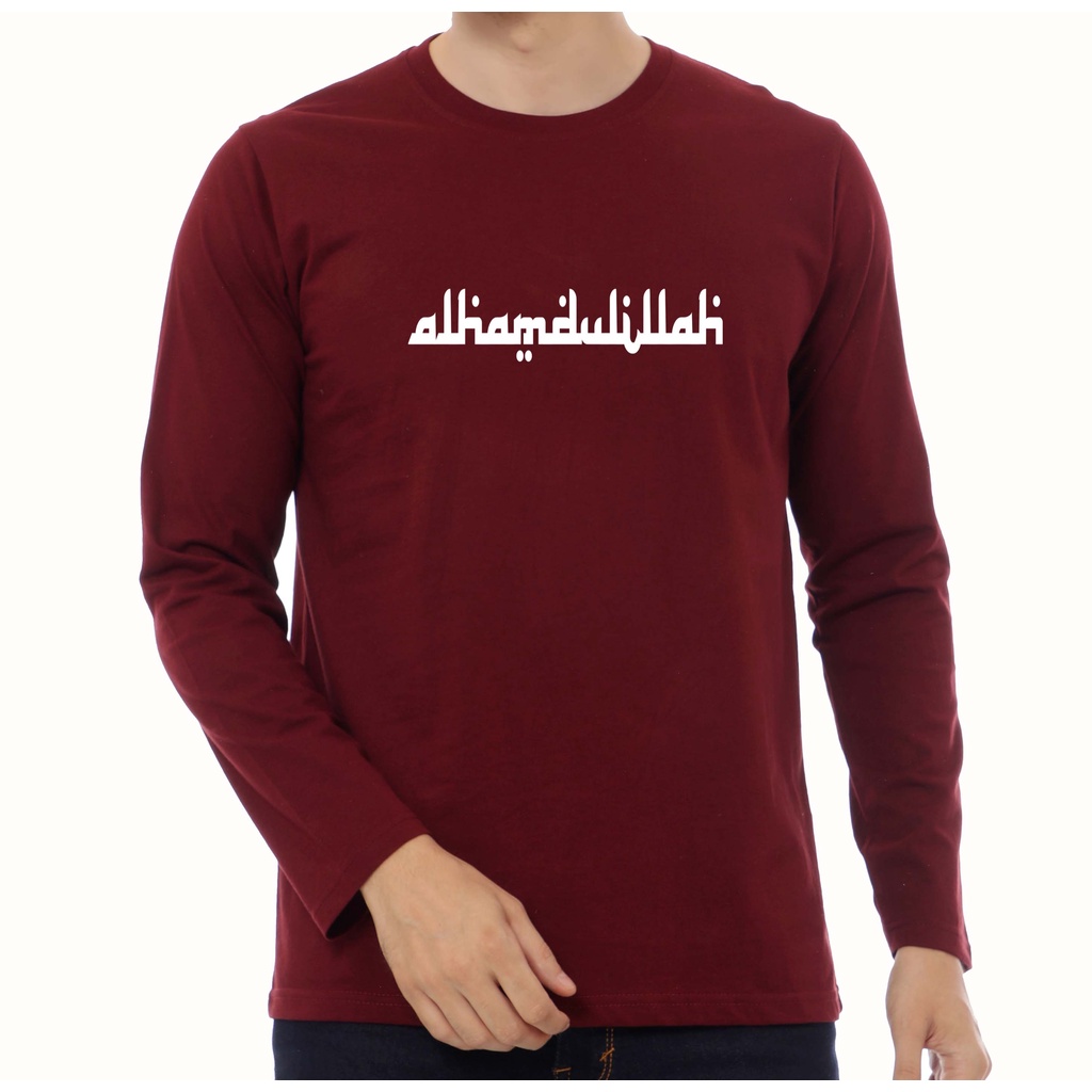 Baju kaos lengan panjang tulisan Alhamdulillah putih terbaru kaos terlaris pakaian pria  wanita Kaos