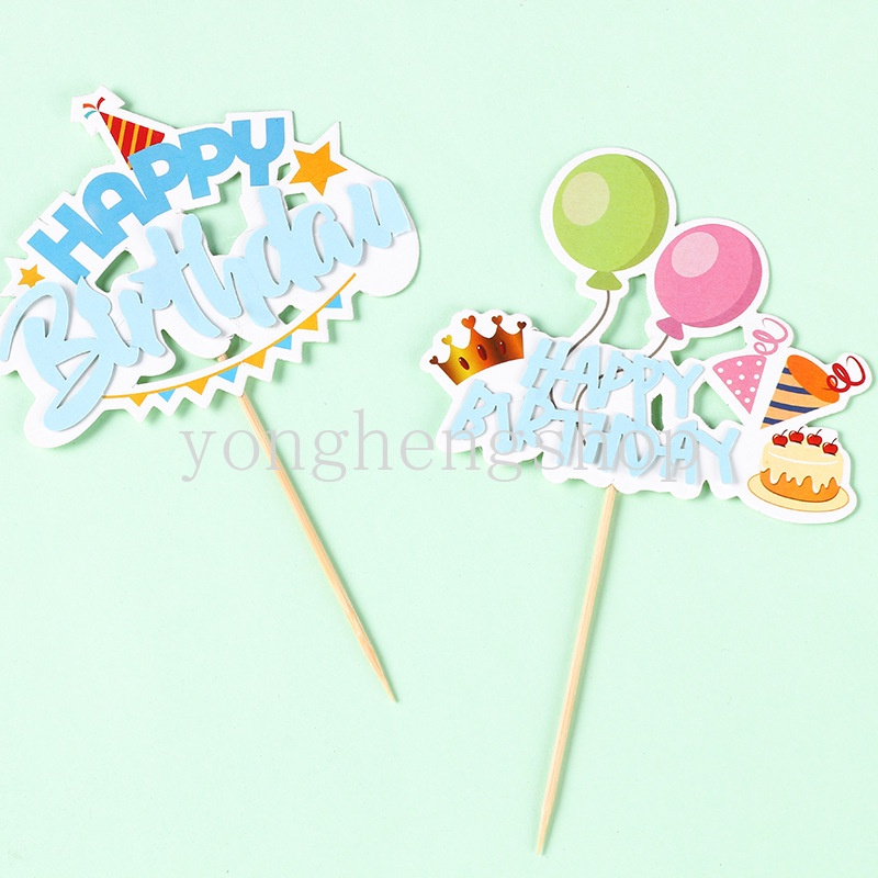 Topper Kue Cupcake Desain Balon Happy Birthday Untuk Dekorasi Baby Shower