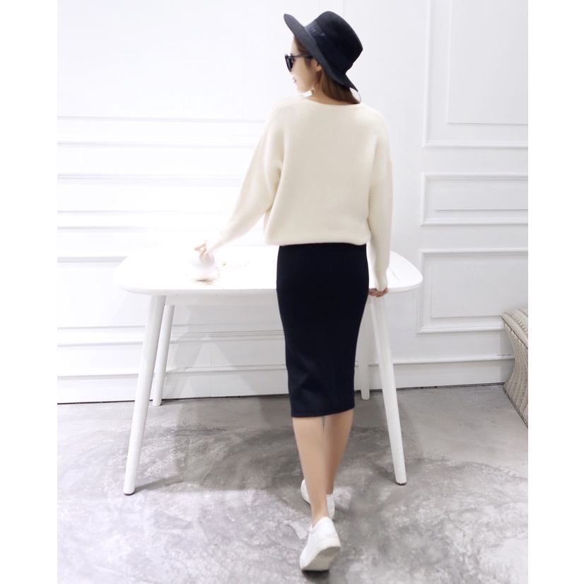 Casual Bodycon Slip Knit Midi Rok Skirt 2128