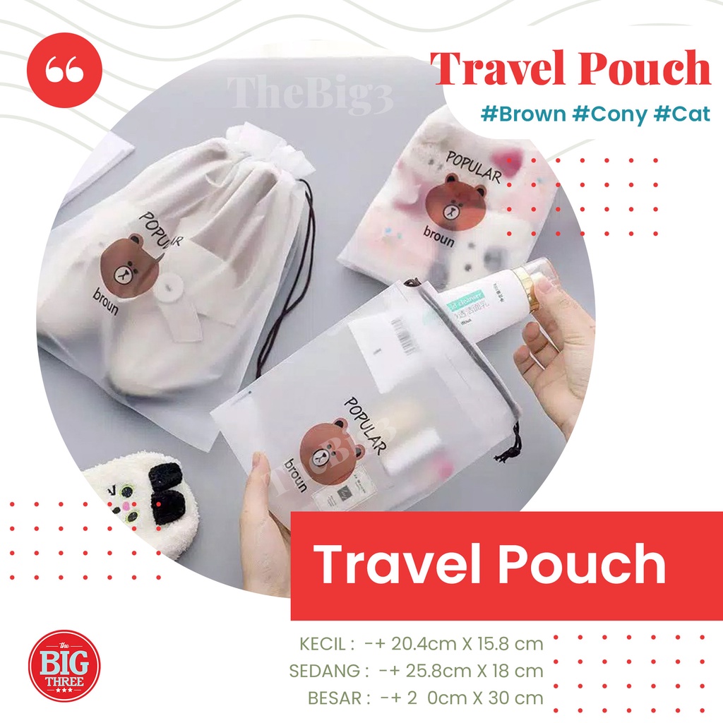 Pouch Travel Organizer Anti Air - Bag Cosmetic Wanita Waterproof - Tas Kosmetik Lucu Brown TBT