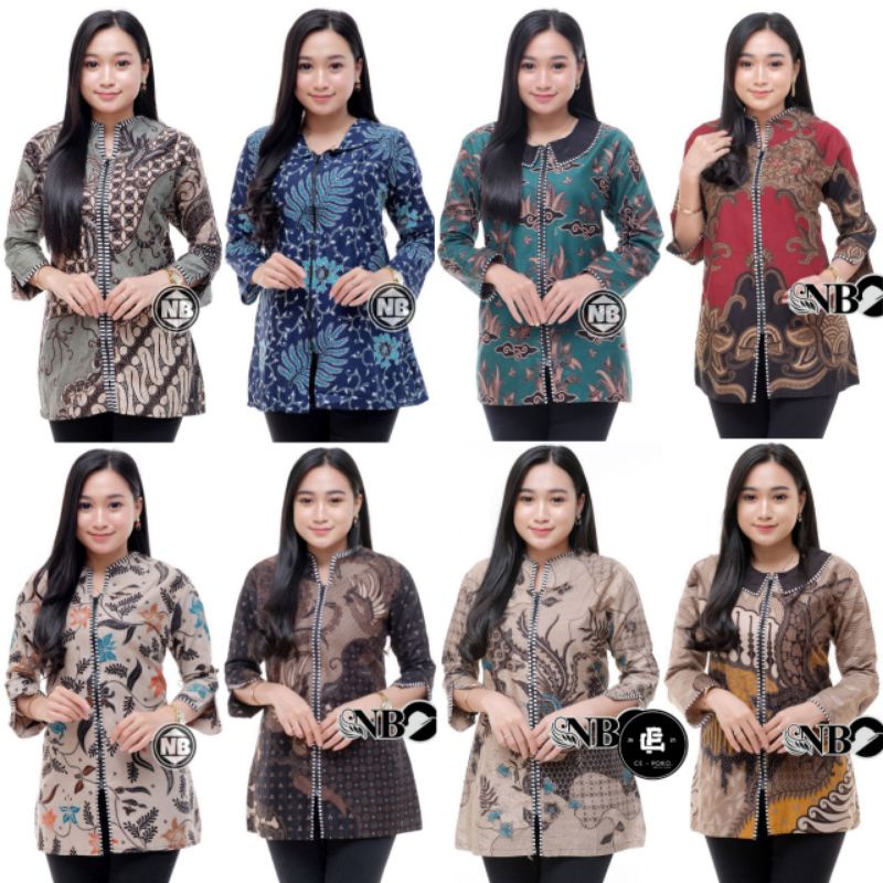 tey-17 Batik Wanita ASJ SA HRB026 Kenongo Kemeja Tosca Pendek Zipper Depan - Size M L XL XXL